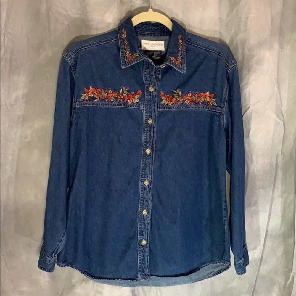 Petite Sophisticate Denim Button Down Shirt
